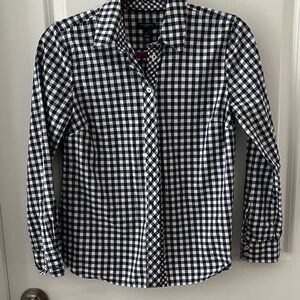 Talbots Petite Blue and White Button Down Checkered Blouse SZ P
